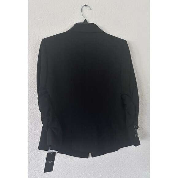 Tahari ASL Women's Ruched-Sleeve One-Button Blazer Formal Jacket Deep Black - Picture 8 of 9